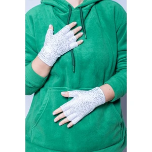 Yarım Parmak Parlak Baskılı Kadın Eldiven - Beyaz Gümüş Baskılı - PS3135