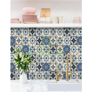 5 Metre x 60 cm Retro Bej Çini Desenli Mutfak Banyo Fayans Tezgah Masa Dekorasyon Yapışkanlı Folyo