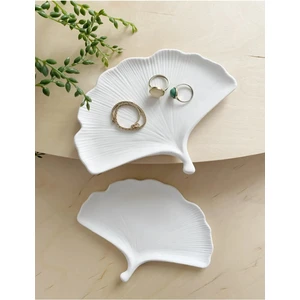 Ferre Home İstanbul Ginko Yaprak Görünümlü Dekoratif Tabak | Beyaz