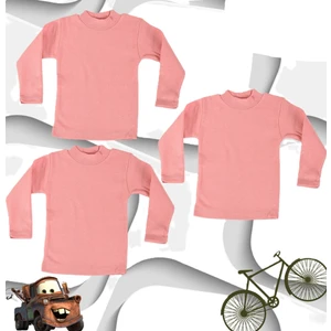 Body 3 Lü Paket Unisex Pamuklu Ligralı Yarım Balıkçı Yaka Pembe Çocuk Body