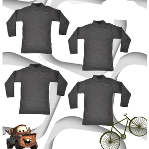 Body 4 Lü Paket Unisex Pamuklu Ligralı Yarım Balıkçı Yaka Gri Çocuk Body