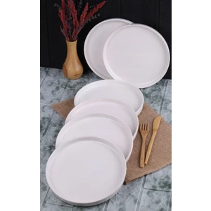 6'lı Handmade 20 cm Beyaz Inci Pasta Tabak Seti - Tatlı Tabağı Seti