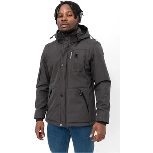 Erkek Kapüşonlu Su Ve Rüzgar Geçirmez Kapitone Içi Kürklü Elyaf Dolguluşişme Antrasit Softshell Mont