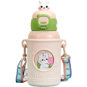 Paslanmaz Çelik Çocuk Termos Bardak Bebek Su Isıtıcısı Öğrenci Pipetli Bardak (Yurt Dışından)