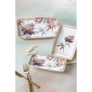 Kayık Tabak Seti 3 Parça Seramik Çiçek Desenli 28x15.5 cm 24x14 cm 19.5x11.5 cm