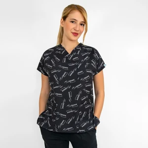 Nur Medikal Giyim Siyah Atatürk Imza Desenli Likralı Üst Forma