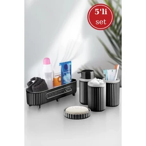 5 Parça Banyo Seti (Çok Amaçlı Sepet, Sıvı Sabunluk, Katı Sabunluk, Diş Fırçalık, Pamukluk) Siyah