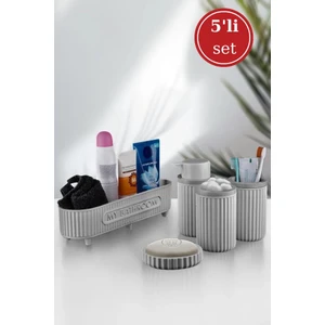 Flora 5 Parça Banyo Seti (Çok Amaçlı Sepet, Sıvı Sabunluk, Katı Sabunluk, Diş Fırçalık, Pamukluk) Gri