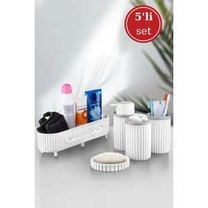 5 Parça Banyo Seti (Çok Amaçlı Sepet, Sıvı Sabunluk, Katı Sabunluk, Diş Fırçalık, Pamukluk) Beyaz