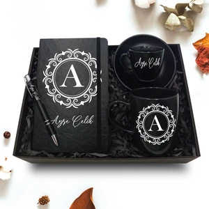 As Company Kişiye Özel Siyah Defter & Siyah Kupa & Siyah Fincan & Siyah Kalem Hediye Seti
