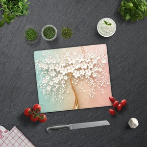 Cam Kesme Tablası - Cam Kesme Tahtası | Beyaz Çiçek - Renkli |