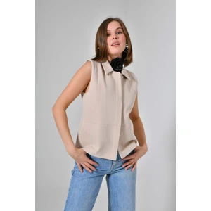 Taş Gizli Kapama Gömlek Yaka Cepli Yelek