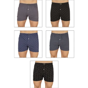 Özkan Underwear Özkan 11112 5'li Paket Erkek Pamuklu Havlu Bel Esnek Yumuşak Düğmeli Desenli Penye Boxer Şort Külot