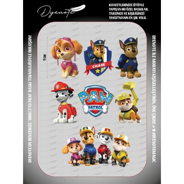 Dyenote Paw Patrol Petrol Tatlı Köpek Kumaş Aplike Yama Ütü ile Yapışan Transfer Kağıdı Dtf