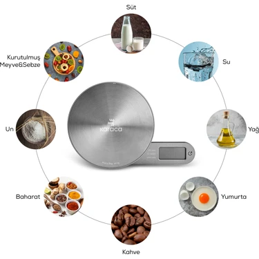 Karaca Gastro Scale 1003 Self Power Kinetik Enerjili Ekranlı Inox Mutfak Tartısı 5 kg