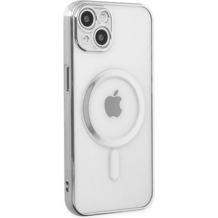 Apple iPhone 14 Plus Kılıf Magneticsafe Lazer Silikon - Gümüş