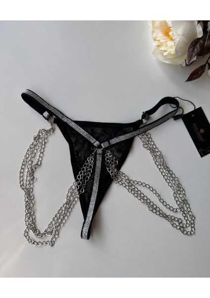Gold Parlak Ipli Zincirli Ayarlanabilir Fantezi G-String 101-SILVER