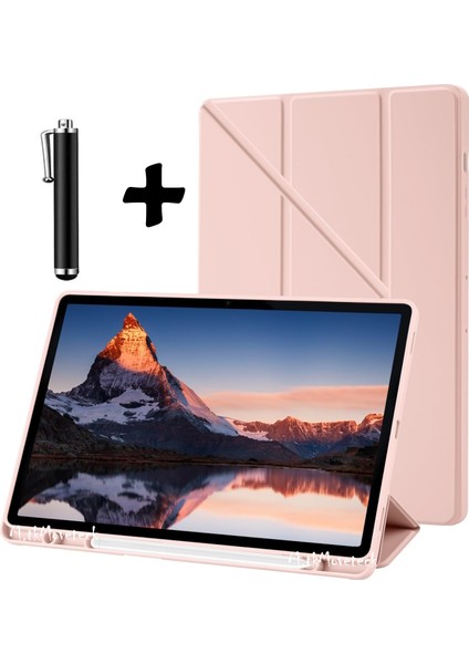 Samsung Galaxy Tab S8 Ultra Kılıf Kalem Bölmeli Yumuşak Silikon Kapak Akıllı Uyku Modlu Üçgen Standlı + Dokunmatik Kalem 2'li Set Tab S8 Ultra 14.6 Inç SM-X900 X906 Uyumlu Tablet Kılıfı