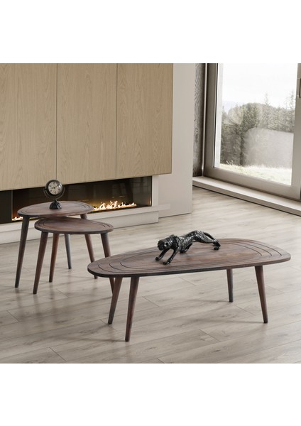 Sweet Ahşap Orta Sehpa ve 2'li Zigon Sehpa Set, Modern Masif Yan ve Orta Sehpa Set
