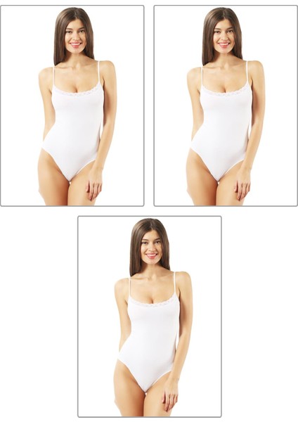 0568 3'lü Paket Kadın Dantelli İp Askılı Çıtçıtlı Body modelleri