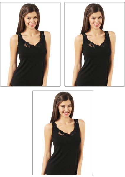 0181 3'lü Paket Kadın Pamuklu Dantel Yakalı Atlet