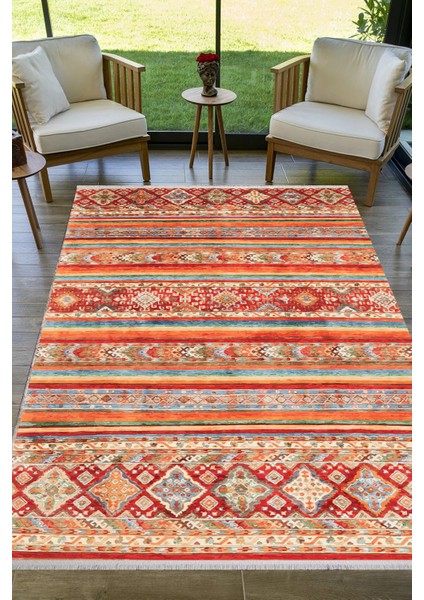 Yıkanabilir Kaymaz Kilim Vintage Desenli Salon Halısı Mutfak Halısı ve Yolluk 4506