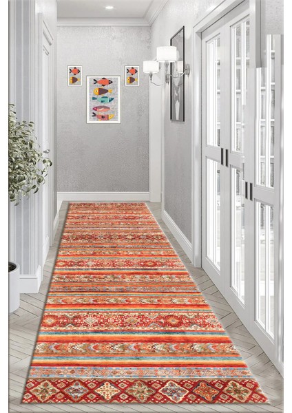 Yıkanabilir Kaymaz Kilim Vintage Desenli Salon Halısı Mutfak Halısı ve Yolluk 4506