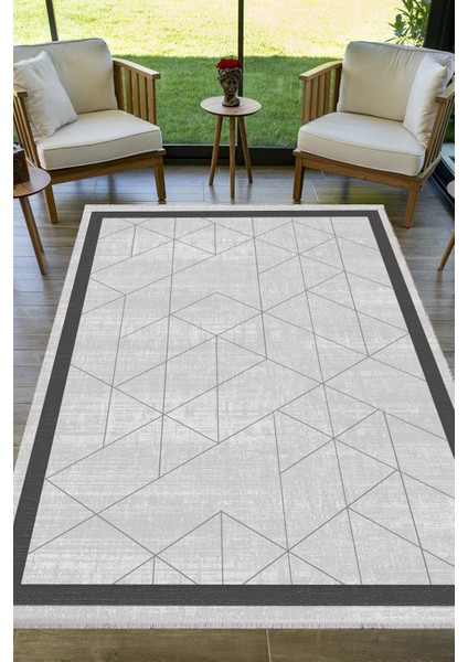 Yıkanabilir Kaymaz Geometrik Çizgili Desenli Salon Halısı Mutfak Halısı ve Yolluk 4708