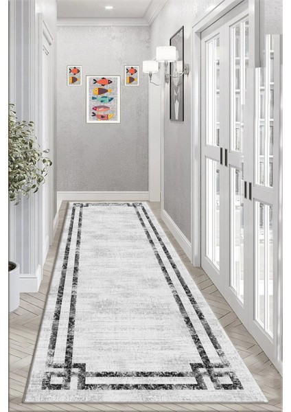 Yıkanabilir Kaymaz Siyah Çerçeve Eskitme Desenli Salon Halısı Mutfak Halısı ve Yolluk 4714 fiyatları