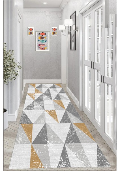 Yıkanabilir Kaymaz Geometrik Sarı Üçgen Desenli Salon Halısı Mutfak Halısı ve Yolluk 4726 fiyatları