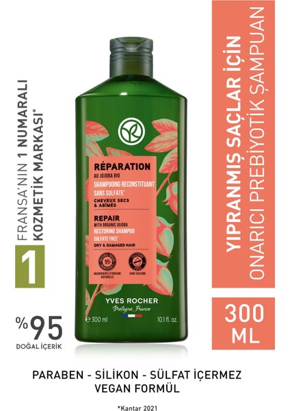 Yves Rocher Yıpranmış Saçlar Için (Reparation) Onarıcı Prebiyotik Şampuan - Sülfatsız & Tuzsuz & VEGAN-300 ml