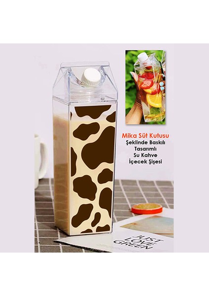 Milk Baskılı Mika Süt Kutu Tasarımlı Su Kahve Içecek Şişesi - Cam Değildir - 500 ml