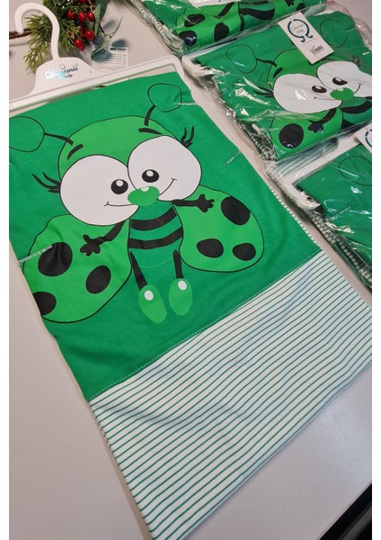Yeşil %100 Pamuk Bebek Battaniyesi Çift Kat Interlok Penye 85X80 cm