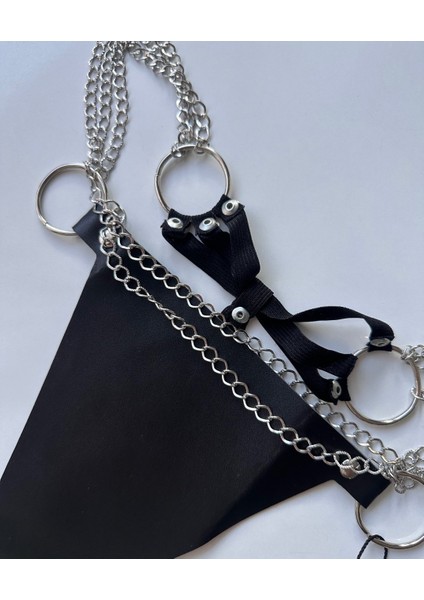 Kadın Suni Deri Halka ve Zincir Detaylı G-String - 165 modelleri