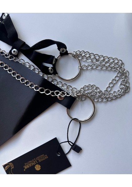 Kadın Suni Deri Halka ve Zincir Detaylı G-String - 165 indirimleri