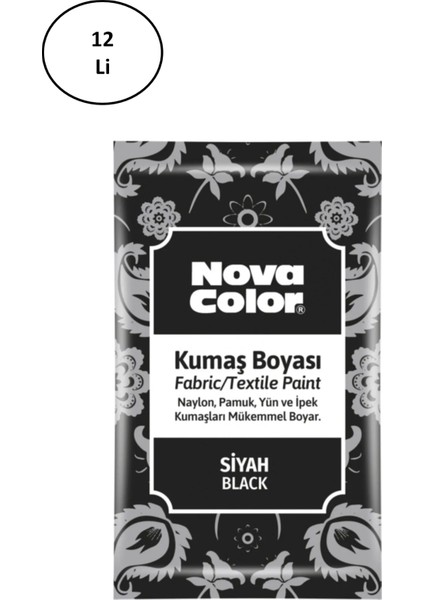 Nova Color 12 gr Toz Kumaş Boyası Siyah NC-904 12'li