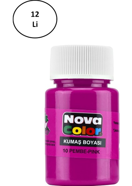 Nova Color NC-168 Kumaş Boyası Şişe Pembe 12'li