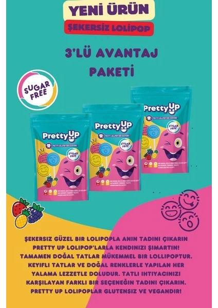 Pretty Up Şekersiz Lolipop Avantajlı 3' Lü Paket