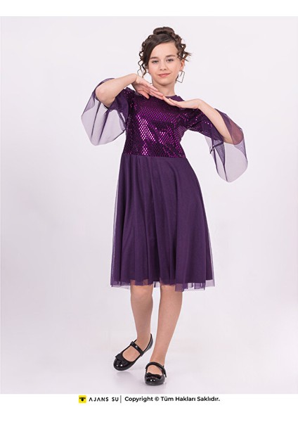 Tüllü Kısakol Pul Detaylı Mezuniyet Kız Çocuk Elbise fiyatları