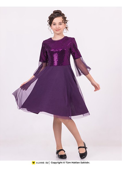 Tüllü Kısakol Pul Detaylı Mezuniyet Kız Çocuk Elbise indirimleri