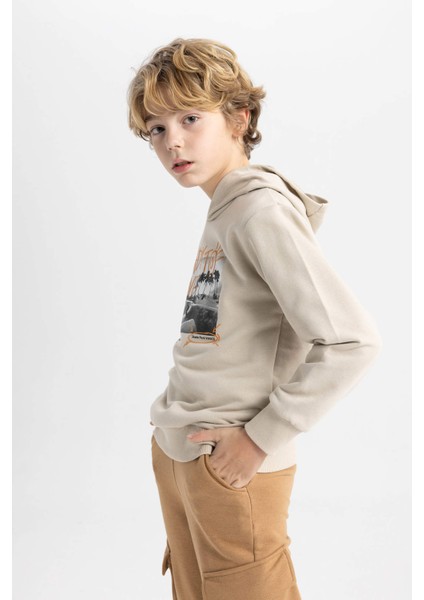 Erkek Çocuk Baskılı Kapüşonlu Sweatshirt B7105A824SP