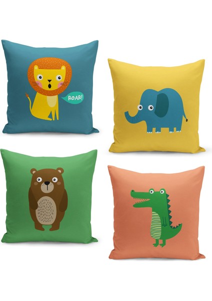 4'lü Kırlent Kılıf Seti Çocuk Bebek Odası Dijital Baskılı