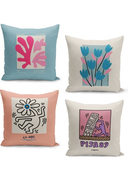 4'lü Kırlent Kılıf Seti Çift Taraflı Dijital Baskılı