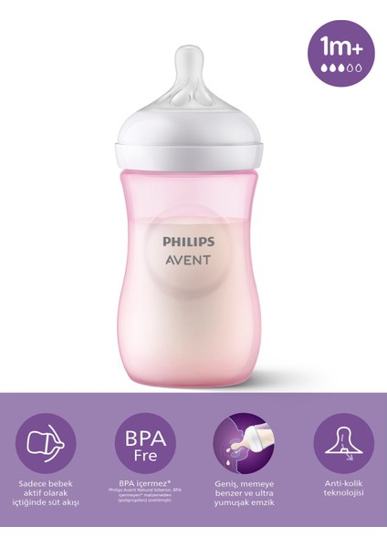 Natural Response Pp Pembe Biberon 1+ Ay 260 ml SCY903/11