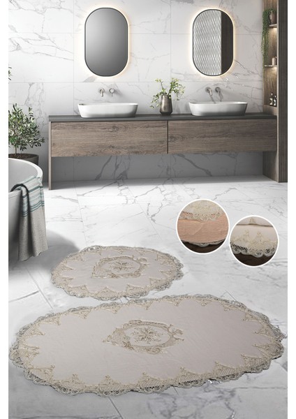 Helena Fransız Güpürlü Krem 2'li Banyo Paspas Takımı Çeyizlik 70 x 120 cm ve 60 x 70 cm