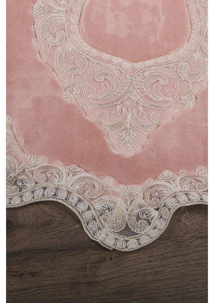 Sardunya Fransız Güpürlü Pudra 2'li Banyo Paspas Takımı Çeyizlik 70 x 120 cm ve 60 x 70 cm