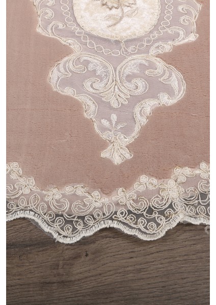 Stella Fransız Güpürlü Pudra 2'li Banyo Paspas Takımı Lüks Çeyizlik 70 x 120 cm 60 x 70 cm