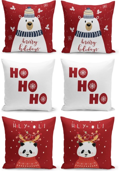 6'lı Kırlent Kılıf Seti Yılbaşı Christmas Deseni Çift Taraflı Dijital Baskılı