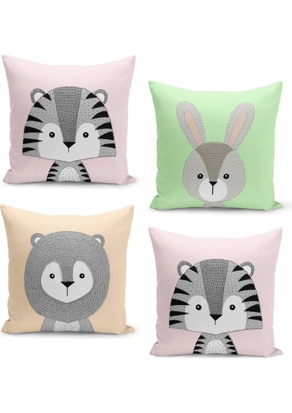 4'lü Kırlent Kılıf Seti Çocuk Bebek Odası Dijital Baskılı