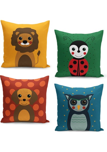 4'lü Kırlent Kılıf Seti Çocuk Bebek Odası Dijital Baskılı